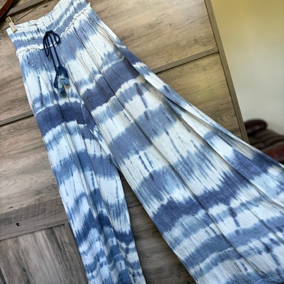 Surf Gypsy Blue & White Flowy Wide Leg Tie-Dye Palazzo Pants Women's M - Picture 5 of 9